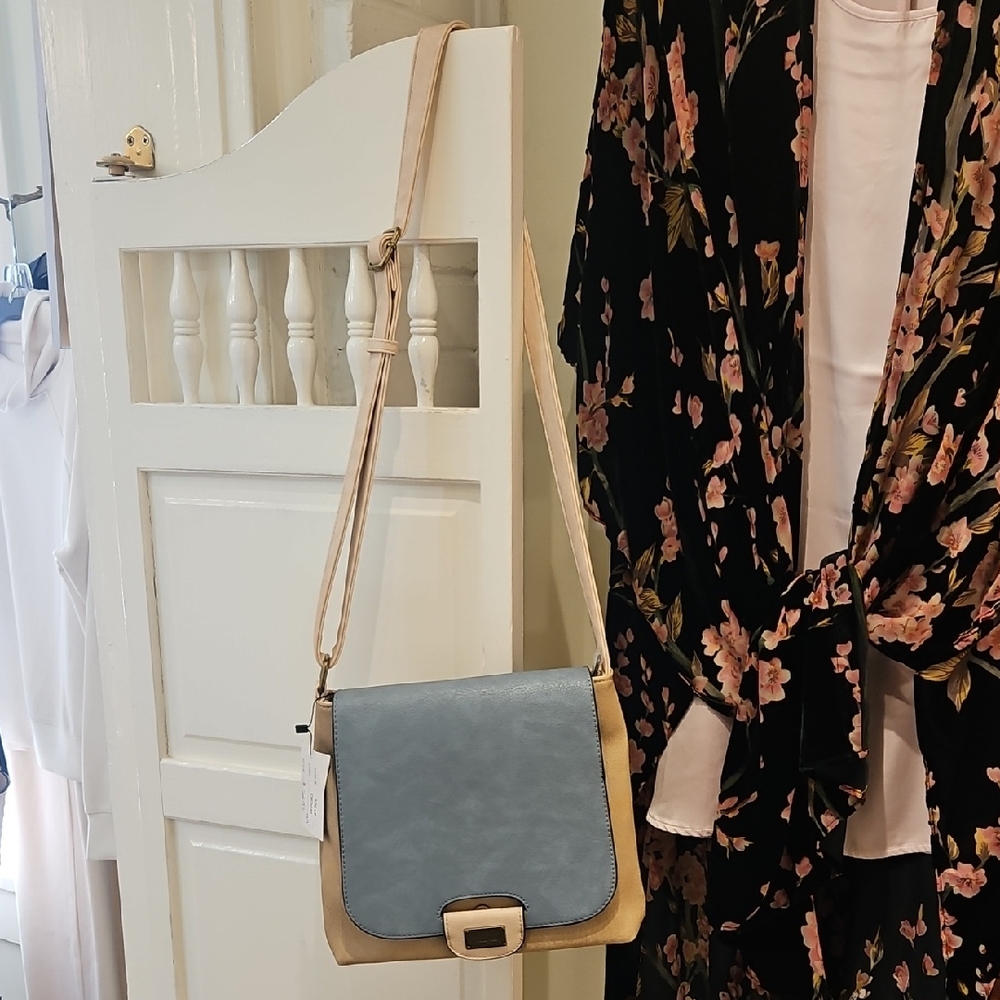 Elegant Blue and Tan Crossbody Bag